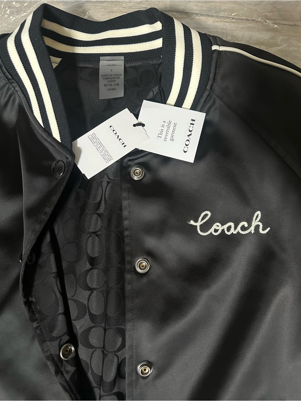 Coach Black and White Signature Varsity Bomber Jacket REVERSIBLE 🖤🤍 - Picture 6 of 10